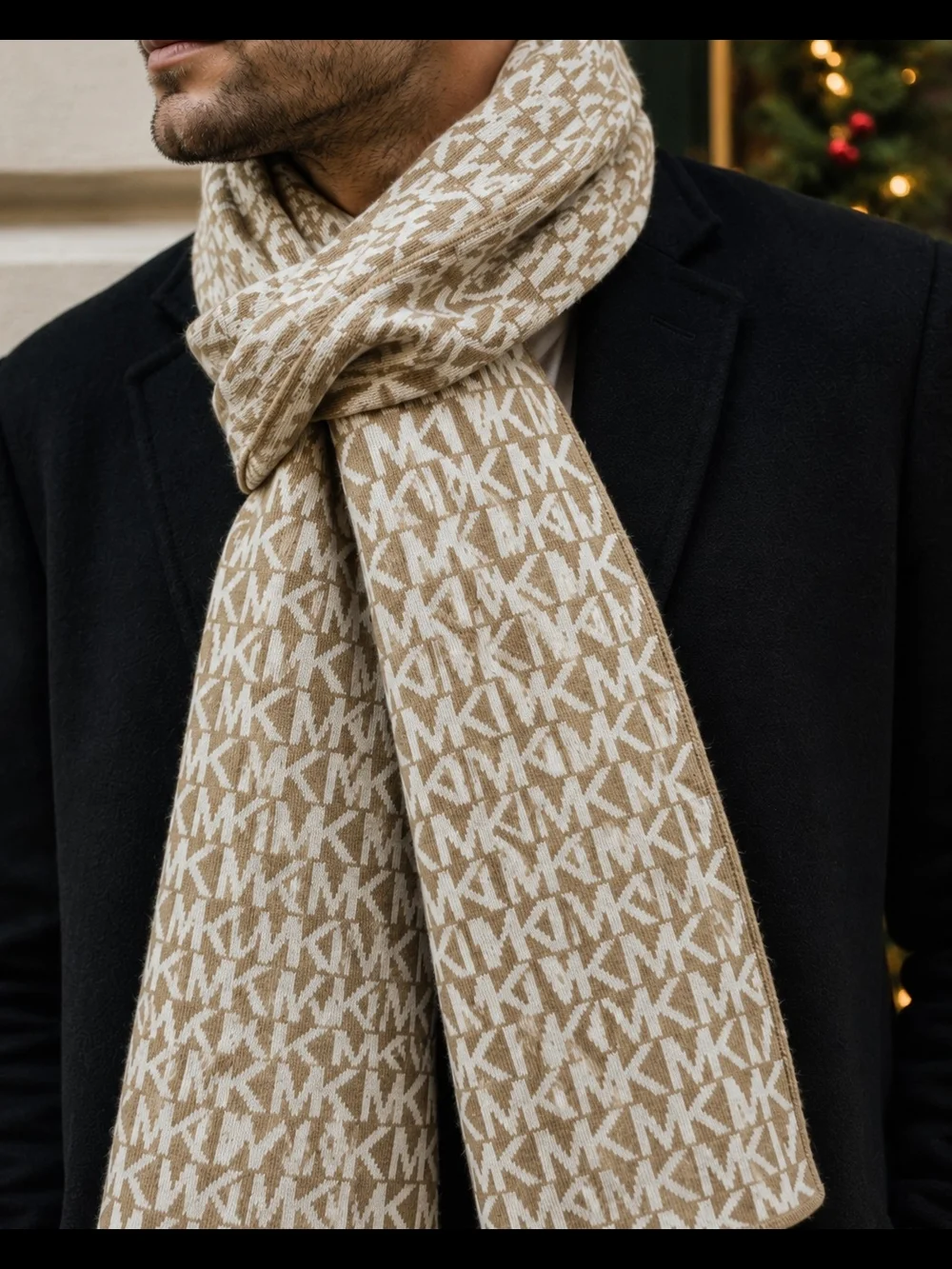 Michael Kors Beige Logo Knit Scarf for Men